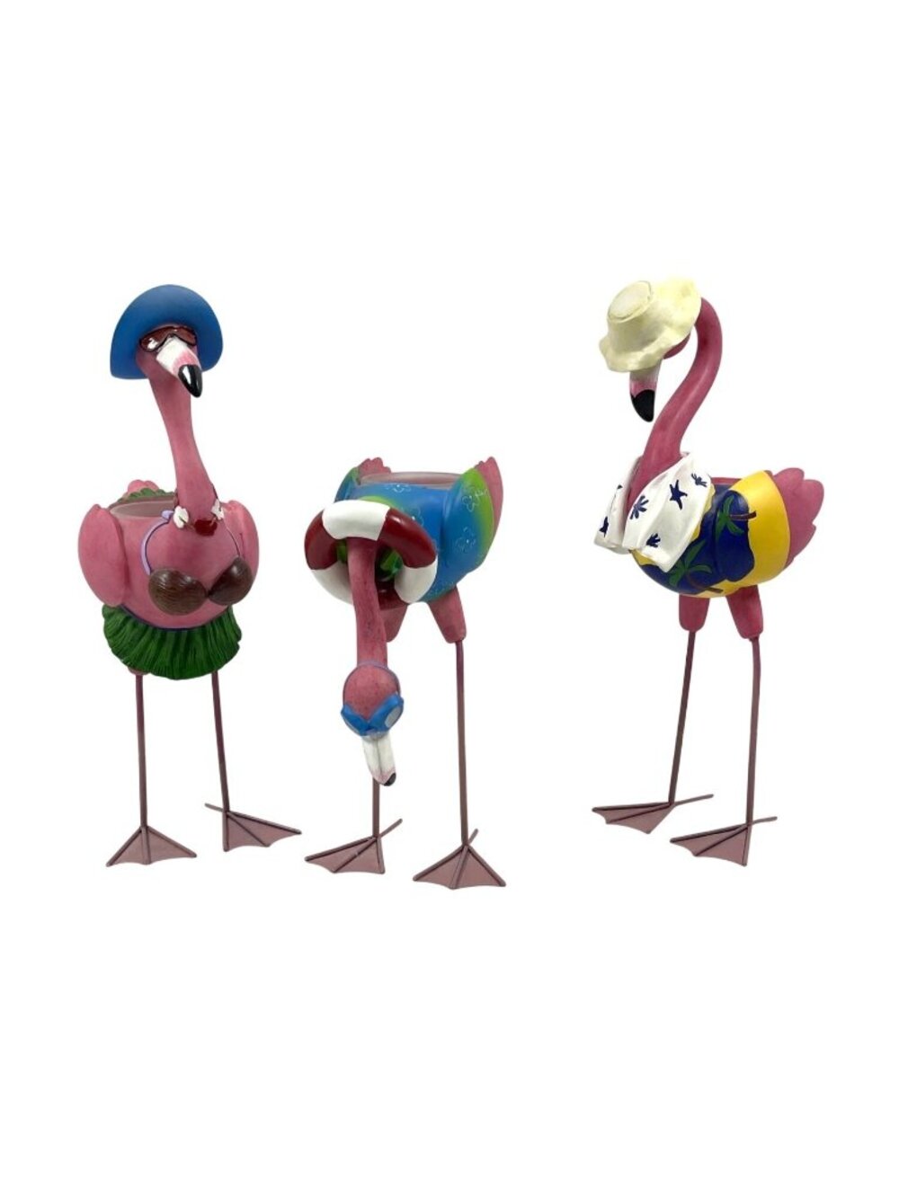 Vintage Lot Tropical Flamingo Family Set Anthropomorphic Tea Light Candle Holder - Picture 5 of 15